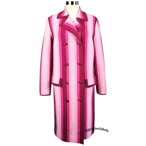 Moschino Couture! Pink Striped Wool Knit Double-Breasted Oversized Coat Rare - Picture 3 of 14
